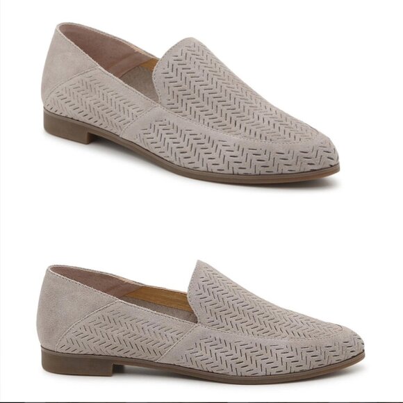 Lucky Brand Brogan Suede Perforated Pointed Toe Loafers, Size 9M, Taupe - Picture 1 of 8